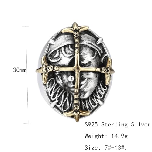 Bague croisée réglable punk en argent sterling S925 pour homme motard - 5