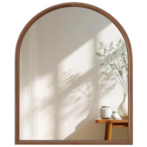Image of 30 inchx36 inch Arch Wall Mirror for Wall, Wall Mounted Vanity Mirror for Bedroom, Wood Grain Finish Frame Mirror with Tempered Glass, Vintage Decorative for Bathroom, Entryway, Living Room, Walnut