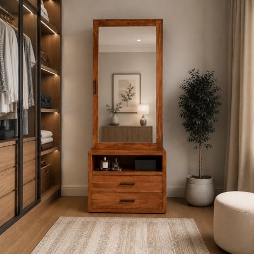 Image of The Attic Bagru Dressing Table for Bedroom, Solid Wood, Honey Matt Finish