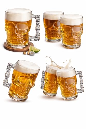 Image of PrimeWorld 500 ml Skull Beer 2Pcs Mug with Handle Glass, Steins, Freezable Beer Glasses,Everyday Drinking Glasses, Cocktail Glasses (Clear)