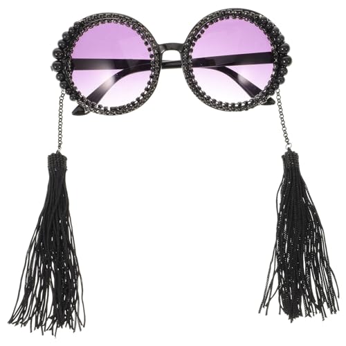 Retro Tassel Sunglasses for Women Unique Alloy Frame Round Sunglasses Trendy Eye Glasses for Christmas Party Bar Entertainment