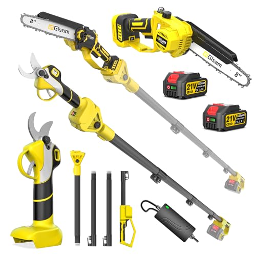 4-in-1 Cordless Pole Saw & Electric Pruning Shears – 8 Inch Mini Chainsaw, Brushless Motor, 2×4.0Ah Batteries
