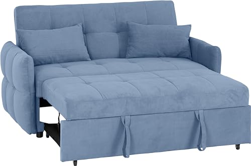 Seconique Sofa Bed, Blue Fabric, W 1500mm x D 830-1500-1760mm x H 600-880mm