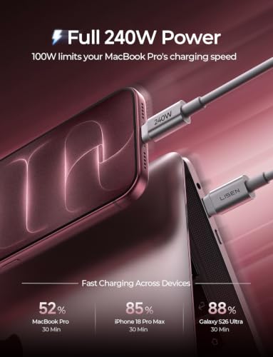 2-Pack 5' LISEN Tap 1 S 240W USB-C to USB-C Magnetic Cable - image 5