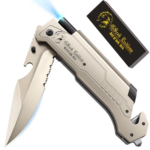 GSeek Endless Pocket Knife, 7 in 1 Multitool Pocket Folding Tactical Knife, Survival Knife for Hunting Camping Fishing with Seat Belt Cutter & Glass Breaker, Stocking Stuffers Fathers Day Gift for Dad