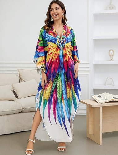Image of KECVOT Kaftan Dresses for Women Plus Size Batwing Sleeve Caftans Long Bathing Suit Cover Up Maxi Beach Dress Loungewear