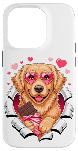 Carcasa para iPhone 14 Pro Golden Retriever Puppy with Chocolate Hearts