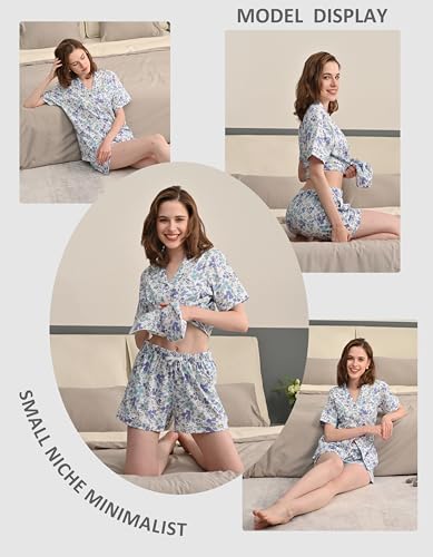 Image of NAP BOUND 100% Cotton Pajamas for Women Sets 2 Pieces Pjs Button short sleeves with Pockets Soft Sleepwear Loungewear XS-XXL