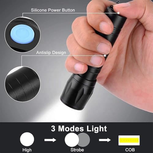 Image of Home Lane LED Flashlight with COB Light Mini Waterproof Portable LED Flashlight USB Rechargeable 3 Modes Light Flashlight - Black