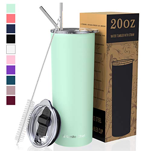 Umite Chef Straw Tumbler Skinny Travel Tumbler with Lid, Vacuum Insulated 20oz Coffee