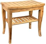 Greenco Waterproof Bamboo Shower Bench with Shelf, Wooden Spa Bath Stool, Indoor and Outdoor