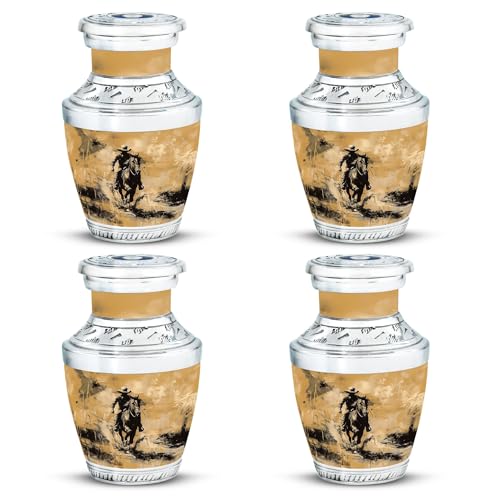 Image of Cowboy Urn for Human Ashes - Small Funeral Cremation Urn for Adult Women (3 Inch, Pack of 4)