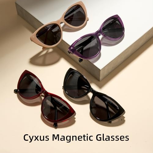 Image of Cyxus Cat Eye Magnetic Clip-On Sunglasses Women Polarized Blue Light Blocking UV400 Protection P1221