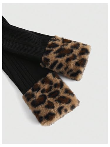 WDIRARA Women's Y2k Leopard Faux Fur Trim Coat Long Sleeve Button Down Knit Outerwear Clubwear4