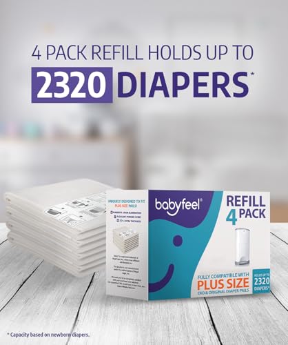 Image of Babyfeel Refill Bags Compatible with DEKOR PLUS Diaper Pails, 4 Pack | Exclusive 30% Extra Thickness | Powerful Odor Elimination | Fresh Powder Scent | Holds up to 2320 Diapers | Extra Strong