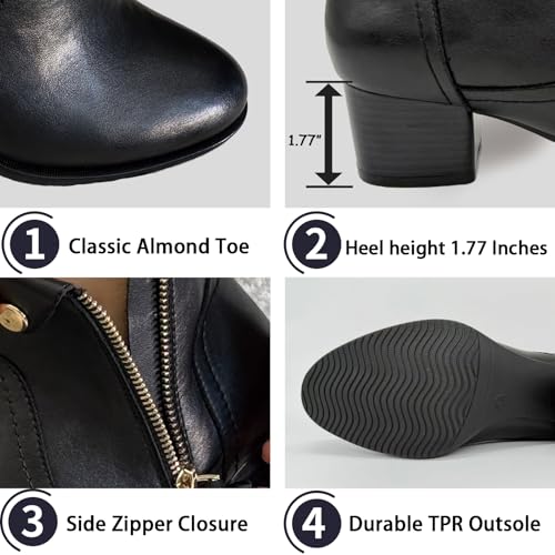 Womens Ankle Office Booties for Ladies,Women's Fashion Block Low Heel Ankle Boots Pointed Toe Zip Up Casual Size3