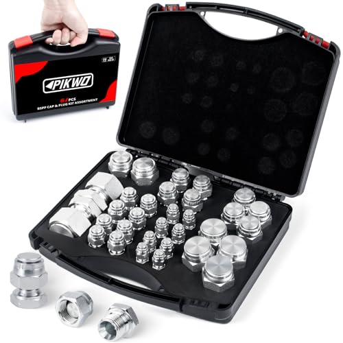 Image of 64 Pcs BSPP Plug Kit Hose Tube and Pipe Set Hydraulic Plug Kit Galvanized 45# Steel with Precision Threading Dash Sizes-02-04 -06-08 -10-12 -16