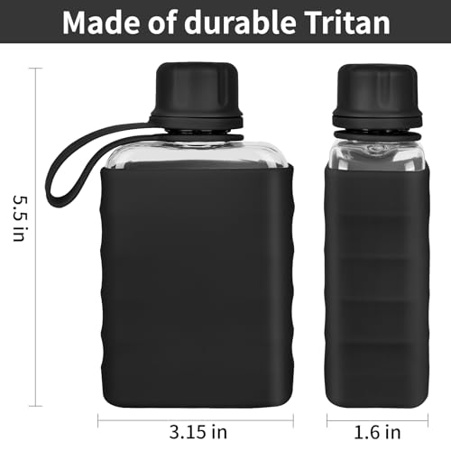 IDIDG Small Flask Cantimplora pequeña moderna con funda de silicona, botella portátil de viaje transparente de plástico Tritan sin BPA, 8.2 oz, color negro miniatura 7