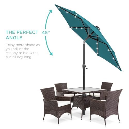 Best Choice Products 7.5ft Outdoor Solar Market Table Patio Umbrella for Deck, Pool w/Tilt, Crank, LED Lights - Cerulean