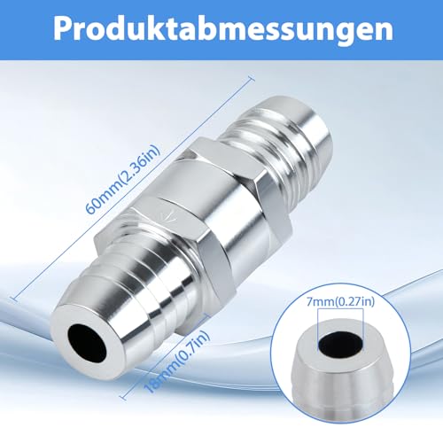 KEWAYO 2 Stück 16 mm Aluminium Ventil Rückschlagventil Kraftstoff Rückschlagventil für Benzin Dieselöl Wasser Chrom Auto Vergaser Niederdrucksystem