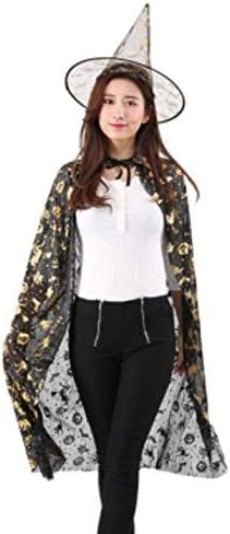 Halloween Costume for women. Witch Wizard Cape Role Play Dress up Cloak with Pointed Hat and pumpkin led glasses.