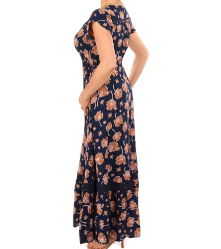 Robe longue bohème imprimée Blue Banana à boutons et manches courtes