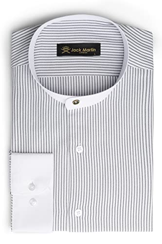 Jack Martin - Camisa de cuello abuelo a rayas - Hombres 1920s Blinders, Casual & Business Shirts, Negro, XXL Cover