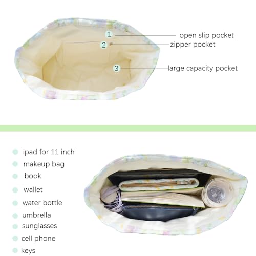 Image of Floral Quilted Cotton Shoulder Bag for Women Daily Use Medium Size Handbag Large Capacity Thickened Design Tote