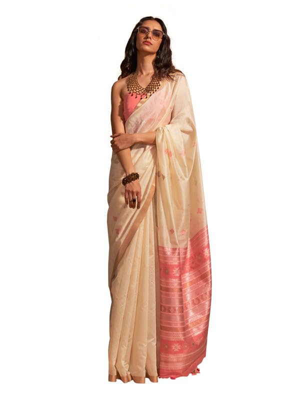 Image of AKHILAM Women's Banarasi silk Ethnic Motif Woven Design Saree With Unstitched Blouse Piece