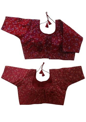 Vihu Fashion Women's Sequence Multi Embroidered U Neck Half Sleeve Readymade Saree Blouse Indian Ethnic Designer Stitched Women's Readymade Half Sleeve Blouse Readymade Blouse for Women