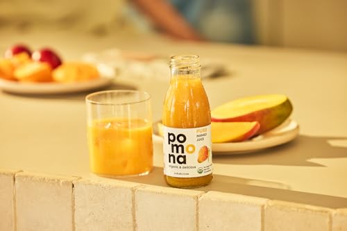 Image of Pomona Organic Juices Pure Mango Juice, 8.4 Ounce Bottle (Pack of 12), Cold Pressed Organic Juice, Non-GMO, No Sugar Added, Not from Concentrate, Gluten Free, Kosher Certified, Preservative Free