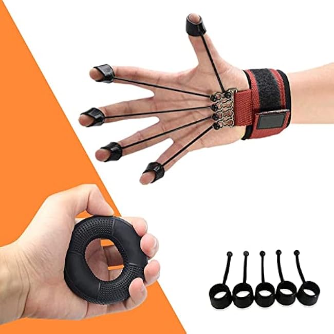 Finger Exerciser Hand Strengthener Hand Yoga Exerciser Finger Extensor Trainer Climbing Finger Strengthener Finger Resistance Band Guitar Finger Stretcher Finger Ext black-75lbs