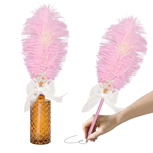 CROWN GUIDE Ostrich Feather Quill Ballpoint Pen for Wedding Guest
