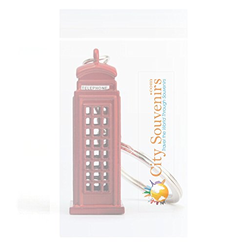 Image of City-Souvenirs London Telephone Box Key Chain in Red - London Souvenir Die Cast Metal Keyring - 3D Red Phone Booth