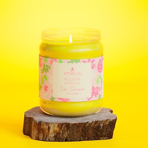 Smells - Odor Eliminator - Premium Soy Wax Jar Scented Candle 12Oz. - 100% Cotton Single Wick - Fragranced Candles That Eliminates Odors: Food, Pets, Smoke And Others (1-Pack, Aloha Vanilla) #TOP3