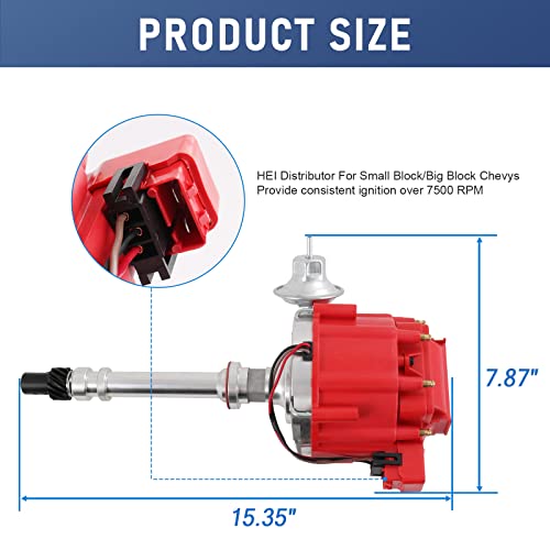 JDMSPEED New Red Cap HEI Distributor Replacement For Chevy GM Small Block Big Block 65k Coil 7500RPM SBC 283 305 307 327 350 400 BBC 396 427 454 by JDMSPEED - Used condition - Image 3
