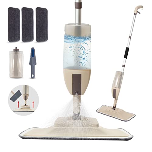 Decorus Mopa Fregona con Pulverizador, Spray Mop con 3 Almohadilla de Microfibra y 1 Rasqueta de Ducha, Trapeador Plano Rotación de 360° para el Hogar, Cocina, Cerámica, Madera 600ML Cover