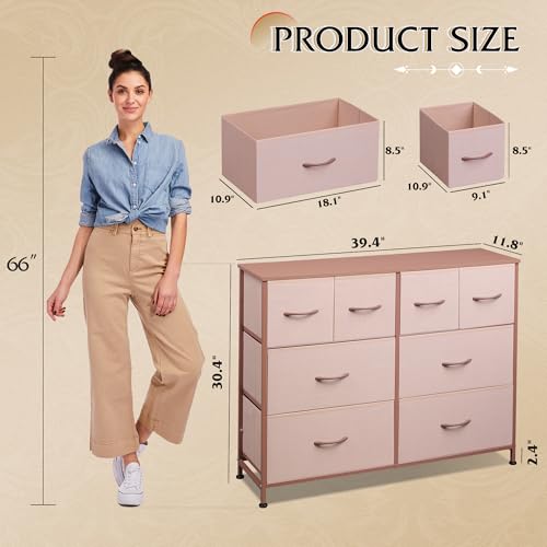 WLIVE Wide Dresser for Bedroom, 8 Drawer Chest of Drawers, Pink by WLIVE - Used condition - Image 8