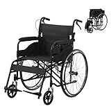 Foldable Wheelchairs for Adults Lightweight Aluminium Self Propelled Wheelchair Folding Transit Wheel Chairs for Heavy People150KG Adjustable Footrest Dual Brakes 18inch Seat (24inch Wheel Black)