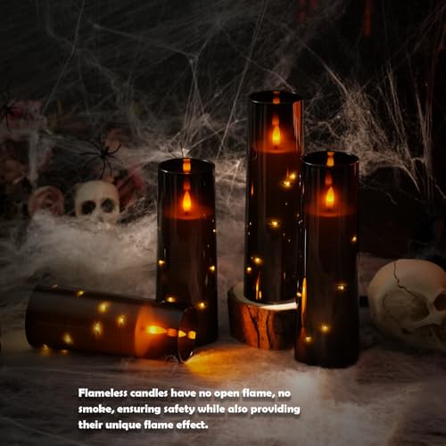 Image of Flameless Candles,with Embedded Star String, Battery Operated Candles Flickering LED Pillar Candles with Remote Control and Timer, Home Decoration Add a Warm and Romantic Atmosphere,Set of 7 (Black)
