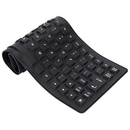 PUSOKEI Teclado de Silicona Flexible, con Cable USB, Silencioso, Suave, Cómodo, Impermeable, Plegable, Portátil, a Prueba de Polvo, a Prueba de Aceite, para PC Portátil(Negro)