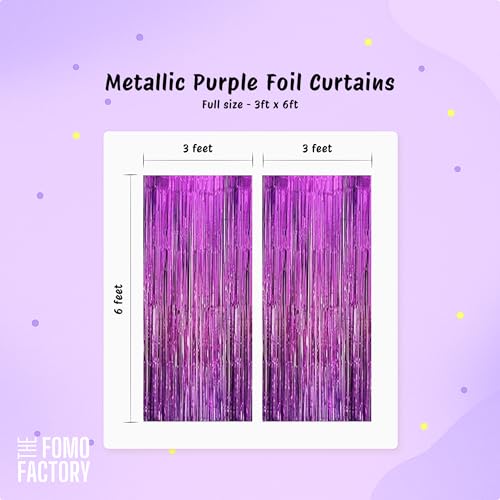 Image of The FOMO Factory All-In-One Purple Birthday Decoration Kit | Easy DIY Balloon Arch, Metallic Purple Foil Curtains, Happy Birthday Banner | Pink Happy Birthday Decor for Girls Daughter Teen (Purple53)