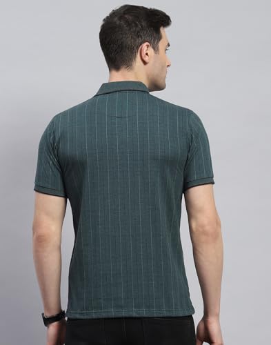 Image of Monte Carlo Mens Striped Polo Collar Half Sleeve Cotton Blend Casual T-Shirt (224064179)