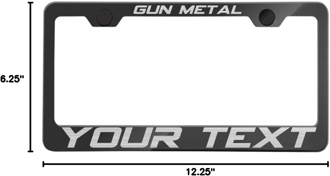 Laser Engraving Customized Electroplating Gun Metal Stainless Steel License Plate Frame w/Screw Caps & Hardwares (Upgraded/No Peeling)