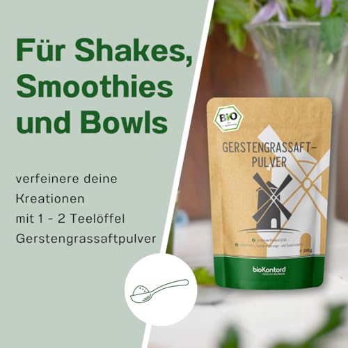 Gerstengrassaftpulver BIO 250 g - Rohkostqualität aus den USA - ohne Zusätze ideal zum Anthony William Smoothie | bioKontor