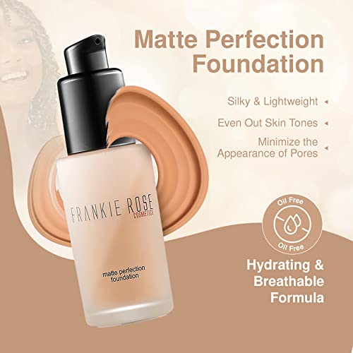 Frankie Rose Cosmetics Matte Perfection Foundation Makeup – Long-Lasting, Lightweight & Hydrating Foundation For A Semi-Matte Finish - Foundation Full Coverage For All Skin Types - (Angel) 1.0 Us Fl Oz / 30 Ml #TOP4