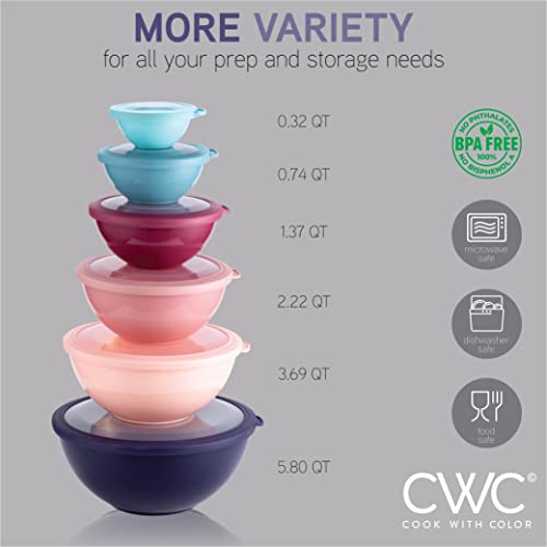 image for COOK WITH COLOR Mixing Bowls with TPR Lids - 12 Piece Plastic Nesting 