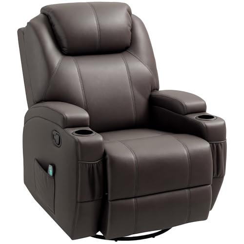 HOMCOM Poltrona Massaggiante Reclinabile Manuale, Poltrona Relax Elettrica Girevole con
