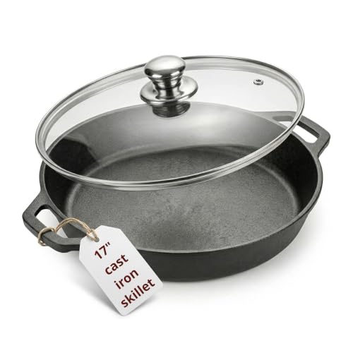 Image of Extra Large Pre-Seasoned 17 Inch Cast Iron Skillet With Lid, Double Handle