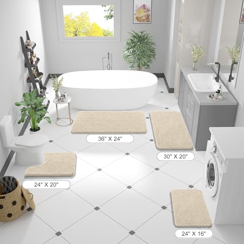 Image of OLANLY Large Bathroom Rugs 47x32, Extra Soft Absorbent Chenille Bath Rugs, Rubber Backing Quick Dry, Machine Washable Bath Mats for Bathroom Floor, Tub and Shower, Home Decor Accessories, Sand